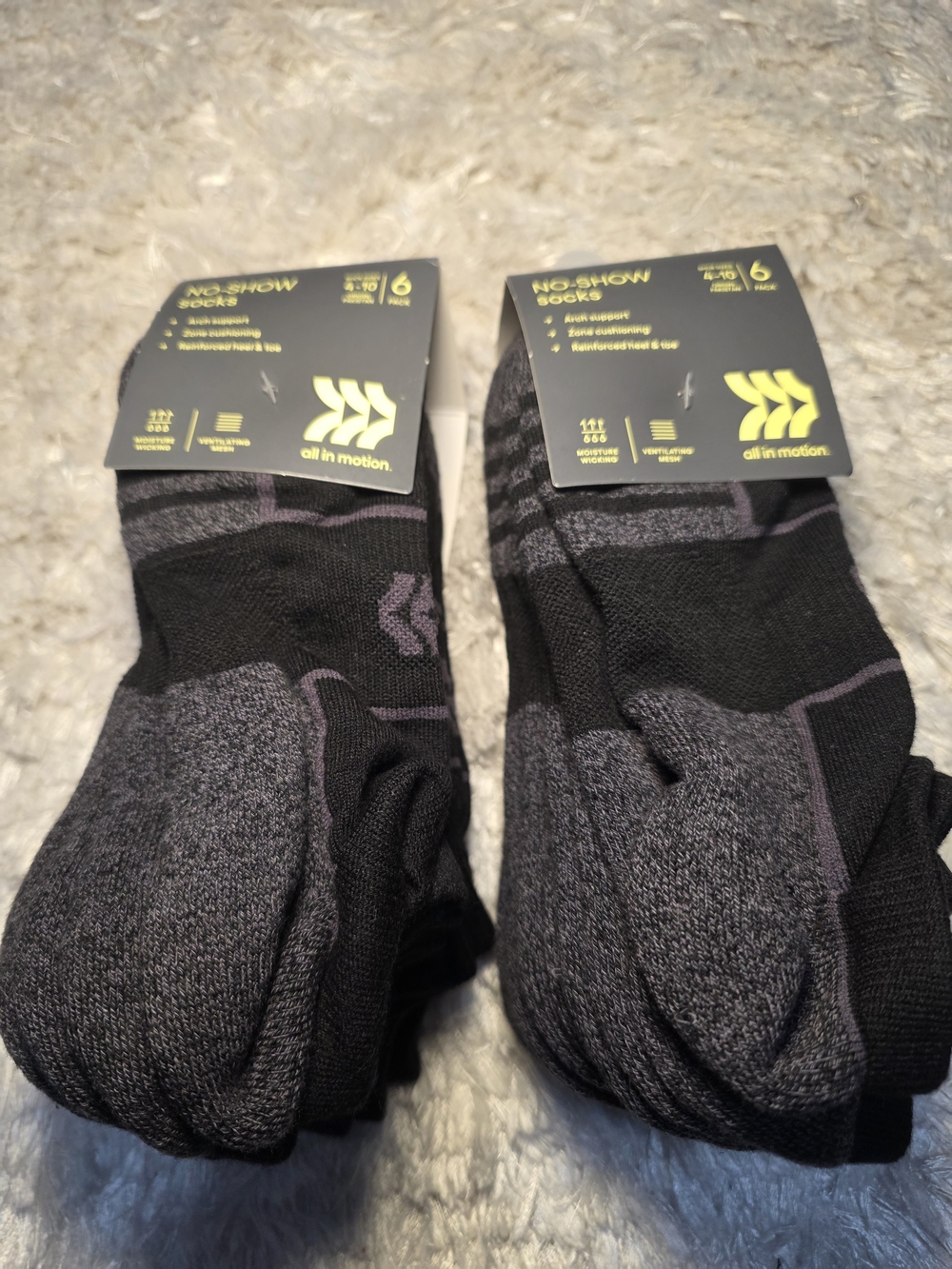 All In Motion No-Show Socks in Black and Gray